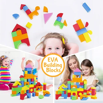 76Pcs Spalvinga Minkšta Saugios Kūdikių EVA Blokai Švietimo Žaislai Vaikams Putų Statybos Geometrinės Formos Blokai Žaidimai