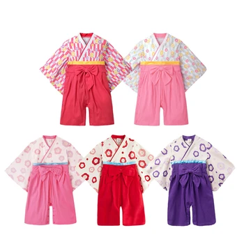 7Style Tradicinis Japonų Stiliaus Kūdikių Mergaičių Kimono Rompers Yukata Obi Medvilnės Rezultatus Azijos Drabužių 0-1 Metų amžiaus Kūdikių