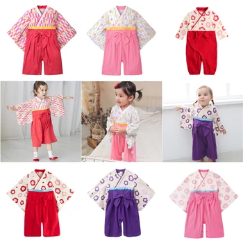 7Style Tradicinis Japonų Stiliaus Kūdikių Mergaičių Kimono Rompers Yukata Obi Medvilnės Rezultatus Azijos Drabužių 0-1 Metų amžiaus Kūdikių