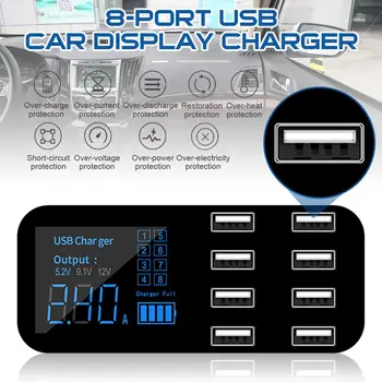 8-Port USB Įkroviklis LCD Ekranas Cigarečių Degiklio Lizdą Automobilio Lengvesnis Įkrovimas naudojant Maitinimo Adapterį