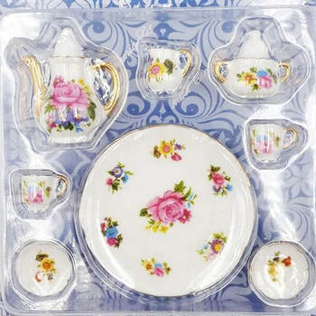 8 vnt./daug Mielas Miniatiūriniai Lėlių Indai, Porcelianas, Arbatos Rinkinys, Indai, Taurės Plokštė Spalvinga Gėlių Spausdinti