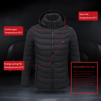 8 zonų šildymo plokštė Aukštos Kokybės Elektrinio šildymo striukė lauko sporto kailis žieminis paltas su bžūp, USB ir elektrinis šildymas liemenė