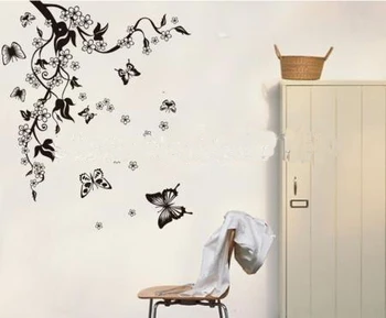 8pcs juoda drugelių ir gėlių, medžių, sienų apdaila lipdukas, skaidrios PVC sienų lipdukas TV Ekrano Kambarį Dekoro