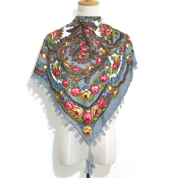 90*90cm rusijos Moterų Kutais Aikštėje Šalikas Etninės Stiliaus Gėlių Raštas Galvos Hijab Wrap Retro rusijos pilietis Skara Bandana