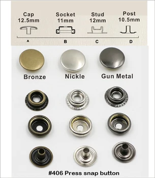 90sets Metalo snap mygtukų 12,5 mm, dalis žalvario metalo mygtuką snap mygtuką snap užtrauktuku sidabro, bronzos, juoda BP-406#203