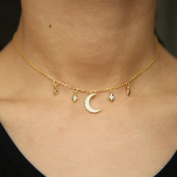 925 Sterling siilver fine jewelry draugei, dovana paauglių mergaičių moon star lašas žavesio 32+8cm choker pareiškimą sidabro karoliai cz