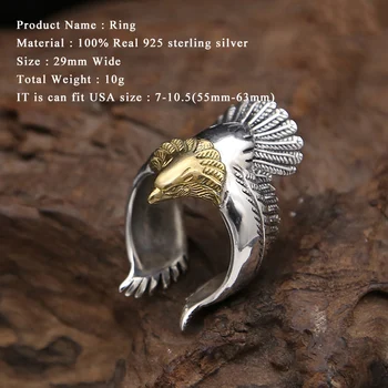 925 Sterling Silver Eagle Žiedas Bauda papuošalai, Vyrų ar Moterų Mados Šalis Valdinga Asmenybė Dovana Prekės S219