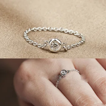 925 sterlingas sidabro moterų AAA+ kubinis cirkonis vieno akmens, sidabro grandinės žiedai