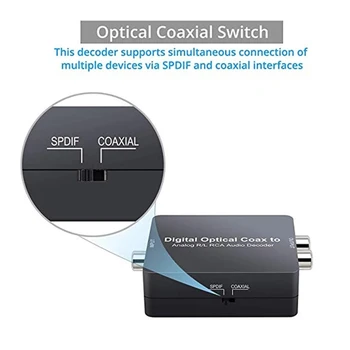 96kHz DAC Keitiklis Digital SPDIF Toslink į Analoginį Stereo Audio R/L Konverteris Adapteris su Optinis Kabelis