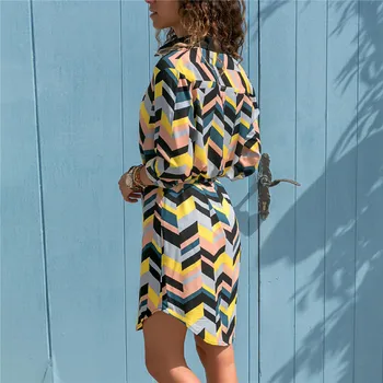 Aachoae 2020 metų Vasaros Paplūdimio Suknelės Moterims Atsitiktinis Boho Stiliaus Print-line Mini Šalis Suknelė ilgomis Rankovėmis Office Marškinėliai Suknelė Vestidos