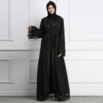 Abaja Dubajus Kaftan Nėrinių Akių Kimono Megztinis Hijab Musulmonų Suknelė Abayas Moterims, Juodos Spalvos Megztinis Skraiste, Turkijos Islamo Apranga