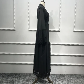 Abaja Dubajus Kaftan Nėrinių Akių Kimono Megztinis Hijab Musulmonų Suknelė Abayas Moterims, Juodos Spalvos Megztinis Skraiste, Turkijos Islamo Apranga