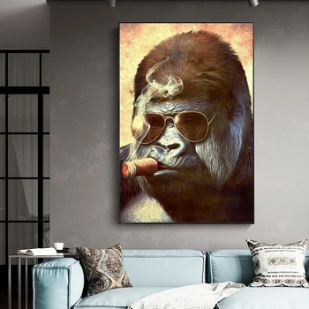 Abstrakti Rūkymas Beždžionė ir Gorilla Drobės Tapybos Plakatai ir Spausdina Gatvės Meno Gyvūnų Sienos Menas Nuotraukas Kambarį