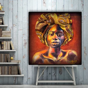 Abstraktus Paveikslas Afrikos Moteris, Aliejus, Tapyba ant Drobės Meno Plakatų, piešinių ir Spaudinių Skandinavijos Sienos Nuotrauka už Kambarį