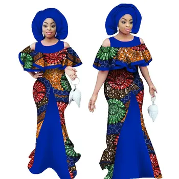 Afrikos Maxi Suknelė Moterims Rankovių Dashiki Spausdinti Undinė Suknelės Afrikos Stiliaus su Skarelė Plius Dydis BRW WY1065