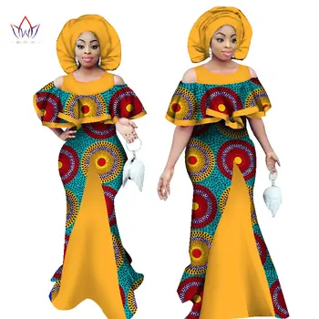 Afrikos Maxi Suknelė Moterims Rankovių Dashiki Spausdinti Undinė Suknelės Afrikos Stiliaus su Skarelė Plius Dydis BRW WY1065