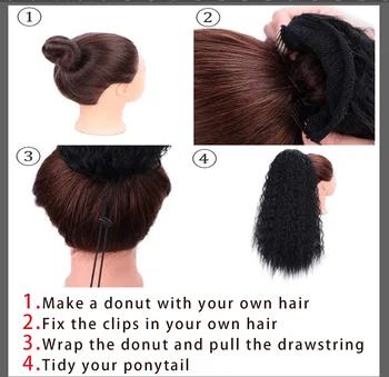 Afro puff gamtos garbanotas hairpiece raišteliu plaukai surišti į uodegą pratęsimo fasle didelės sintetinių pony tail kukurūzų banga uodega juoda moterų