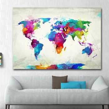 Akvarelė Pasaulio Žemėlapyje Modulinės Plakatai, Tapyba ir grafika ant Drobės Skandinavijos Cuadros Sienos Meno Nuotrauka Už Kambarį