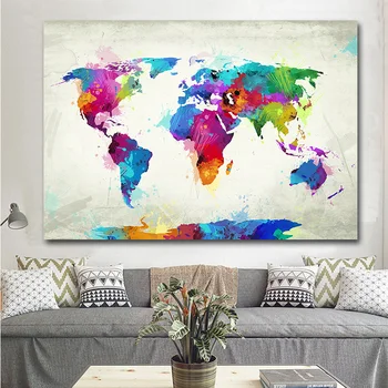 Akvarelė Pasaulio Žemėlapyje Modulinės Plakatai, Tapyba ir grafika ant Drobės Skandinavijos Cuadros Sienos Meno Nuotrauka Už Kambarį