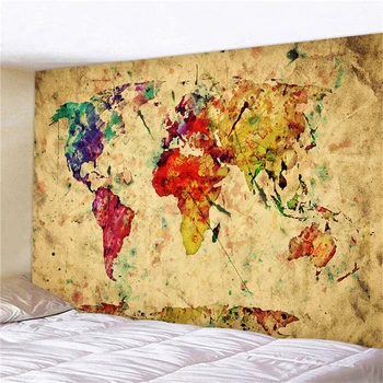 Akvarelė Sienos Gobelenas Pasaulio Žemėlapyje Abstrakčiai Psichodelinio Gobelenas Sienos Kabo Derliaus Hipių Boho Sienos, Kiliminė Danga, Antklodė, Joga Paplūdimys