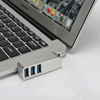 Aliuminio Lydinys Mini 3 Port USB 3.0 Hub Pasukimo USB Skirstytuvo Adapteris Nešiojamas KOMPIUTERIS