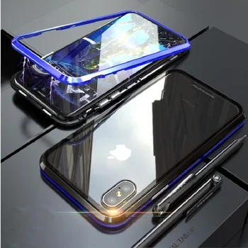 Aliuminio Metalo Magnetinių Telefono dėklas skirtas iPhone 12 Pro XS Max 11 X XR 6 6s 7 8 Plus SE 2020 vienpusis Grūdinto Stiklo Atgal Padengti