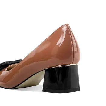ALLBITEFO aukštos kokybės natūralios odos storio kulniukai office ponios batai moterų aukšto kulno batai šalies moterų batai, moterims aukštakulniai