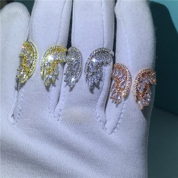 Angelas sparnų žiedas 925 sterlingas sidabro AAAAA Kubinių Zirconia Sužadėtuvių Vestuvių Juostoje Žiedai moterims, Šaliai, Papuošalai, Dovana