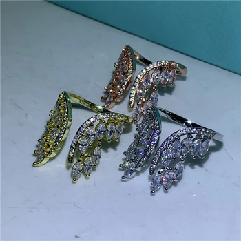 Angelas sparnų žiedas 925 sterlingas sidabro AAAAA Kubinių Zirconia Sužadėtuvių Vestuvių Juostoje Žiedai moterims, Šaliai, Papuošalai, Dovana