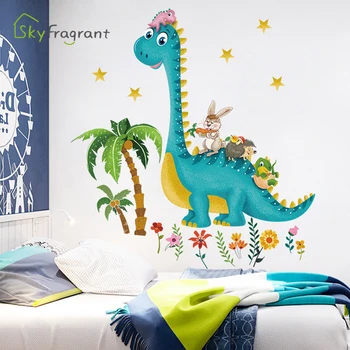 Animacinių filmų dinozaurų bičiuliai, sienų lipdukai, lipnios namų dekoro vaikų kambario dekoravimo, kūdikių miegamojo puošimas mielas modelis lipdukas