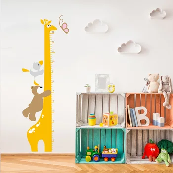 Animacinių filmų Žirafa Aukštis Sienų Lipdukai Vaikų Kambario Gražių Gyvūnų Namų Dekoro Mados Meno Sienos Dizaino PVC, Vinilo Tapetai