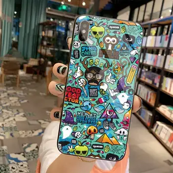 Anime Grafiti Lipdukas Bomba Prabanga Telefono dėklas Grūdintas Stiklas iPhone 11 Pro XR XS MAX 8 X 7 6S 6 Plus SE 2020 atveju