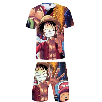 Anime Marškinėliai Vienas Gabalas Dviejų dalių Rinkiniai Berniukų Vasaros Luffy 3d Spausdinimo trumpomis Rankovėmis Marškinėlius+Šortai Japonų 2 dalių Rinkinys Vyrams Plius Dydis