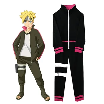 Anime Naruto Shippuden Uzumaki Boruto Cosplay Kostiumų Juoda Sportwear Helovinas Striukė, Kelnės Rinkinys Su Peruku