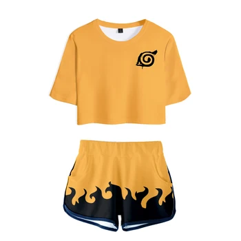 Anime Naruto Uchiha Itachi, Komplektai, Cosplay Kostiumų Moterų, Mergaičių marškinėliai Tee Dviejų dalių Kostiumas Apkarpyti Viršūnes ir Šortai, Sportiniai