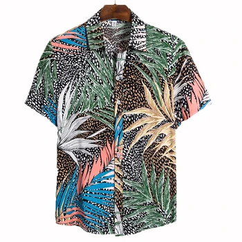Aoliwen prekės vasarą geriausia pardavimo vyriški paplūdimio marškinėliai trumpomis rankovėmis gėlių laisvi, laisvi marškinėliai Havajų susiuvimo spalvinga fantazijos