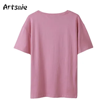 Artsnie disney vasaros rožinės spalvos laisvalaikio marškinėliai moterims animacinių filmų spausdinti, o kaklo trumpomis rankovėmis viršūnes femme streetwear negabaritinių marškinėliai mujer