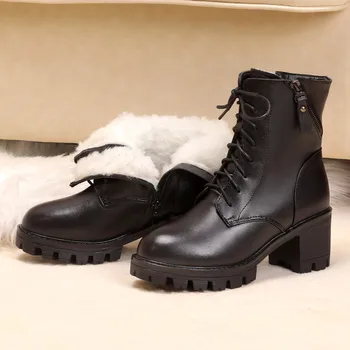 ASUMER 2020 nauji žieminiai natūralios odos batai, suapvalinti tne zip ponios čiurnos batai platformos išlaikyti šiltas avies vilna rudens-žiemos batai.