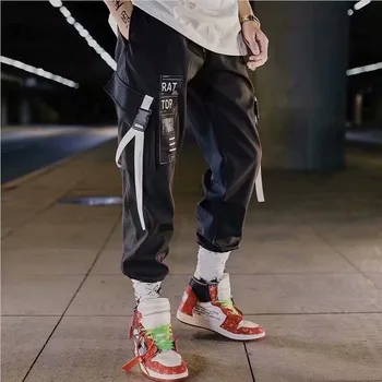 Atsitiktinis Mens Krovinių Kelnės Hip-Hop Harajuku Streetwear Juostelės Vyrų Kelnės Mados Bėgiojimas Elastinga Juosmens Veikia Sweatpants Vyrai