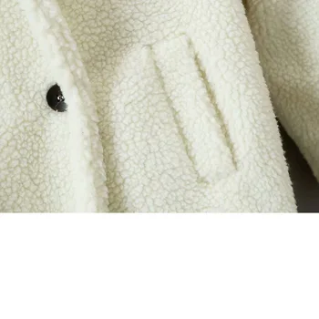 Atvartas ilgomis rankovėmis 2018 m. žiemos naujas smėlio baltas ėriukų kailis ilgas skyriaus moterų šilta striukė kailis