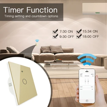 Aukso WiFi Smart Wall Šviesos Jungiklis Stiklo plokštės Touch Smart Gyvenimo Tuya Belaidžio Nuotolinio Valdymo Dirbti su Alexa 