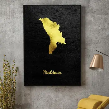 Aukso Žemėlapis Meno Moldovos Drobės Tapybos Menas Spausdinti Plakato Nuotrauką Sienos Modernus Minimalistinis Miegamasis Kambarį Apdaila