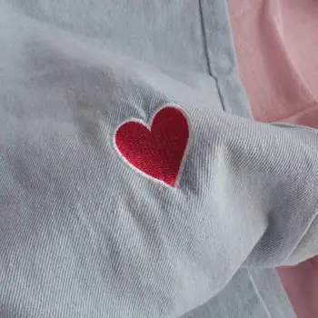 Aukštis Juosmens Džinsai Moterims 2020 Animacinių Filmų Širdies Siuvinėjimo Pločio Kojų Džinsinio Audinio Kelnės Boyfriend Jean Saldus Stilius Korėjos Ponios Kelnės