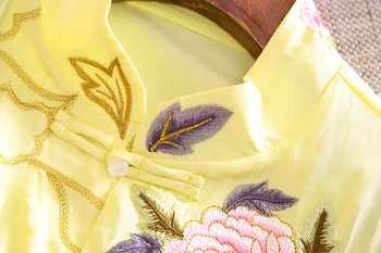 Aukštos klasės Pavasarį, Vasarą Moterys Kinų Stiliaus Gėlių Qipao Suknelė Siuvinėjimo Elegantiška Panele-line Cheongsam 2 vnt Suknelė S-XXL