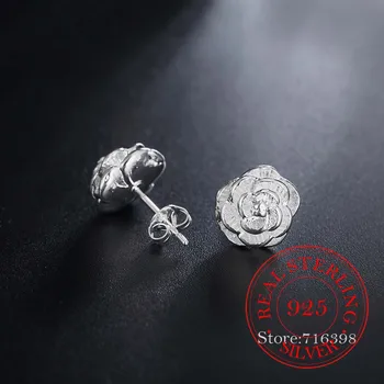 Aukštos Kokybės 925 Sterlingas Sidabro Moterų Papuošalai korėjos Sidabro Mielas Rožių Gėlių Stud Auskarai Moterims 2020 Vestuves Dovana