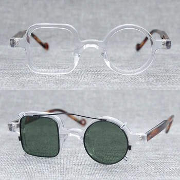 Aukštos kokybės acetatas akiniai, originalus Japonų Rankų darbo rėmeliai, menininko papuoštas asimetriškas dizainas akinius clip-on akiniai