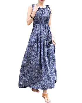Aukštos Kokybės Senovinių Gėlių Moterims Vasaros Boho Ilgas, Maxi Paplūdimio Sundress Suknelė Plus Size Vestidos Naujas
