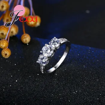 Aukštos Kokybės Sužadėtuvių Žiedas Crystal Vestuviniai Žiedai 925 Sterlingas Sidabro Žiedai Su Blizga CZ Papuošalai Moterims Šalis