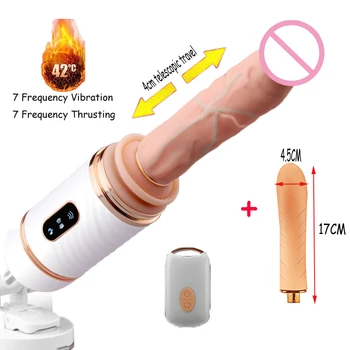 Automatinis Šildomos Teleskopinis Dildo, Vibratoriai Sekso Žaislai Moterims, Ištraukiamas Penis Vibratorius Moterų Masturbacija Suaugusiųjų Sekso Mašina