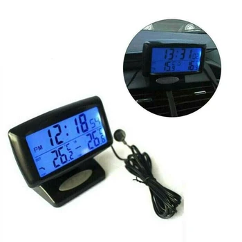 Automobilinių prekių elektroninė vidaus ir išorės dvigubos temperatūros transporto elektroninis laikrodis žiūrėti transporto priemonės termometras